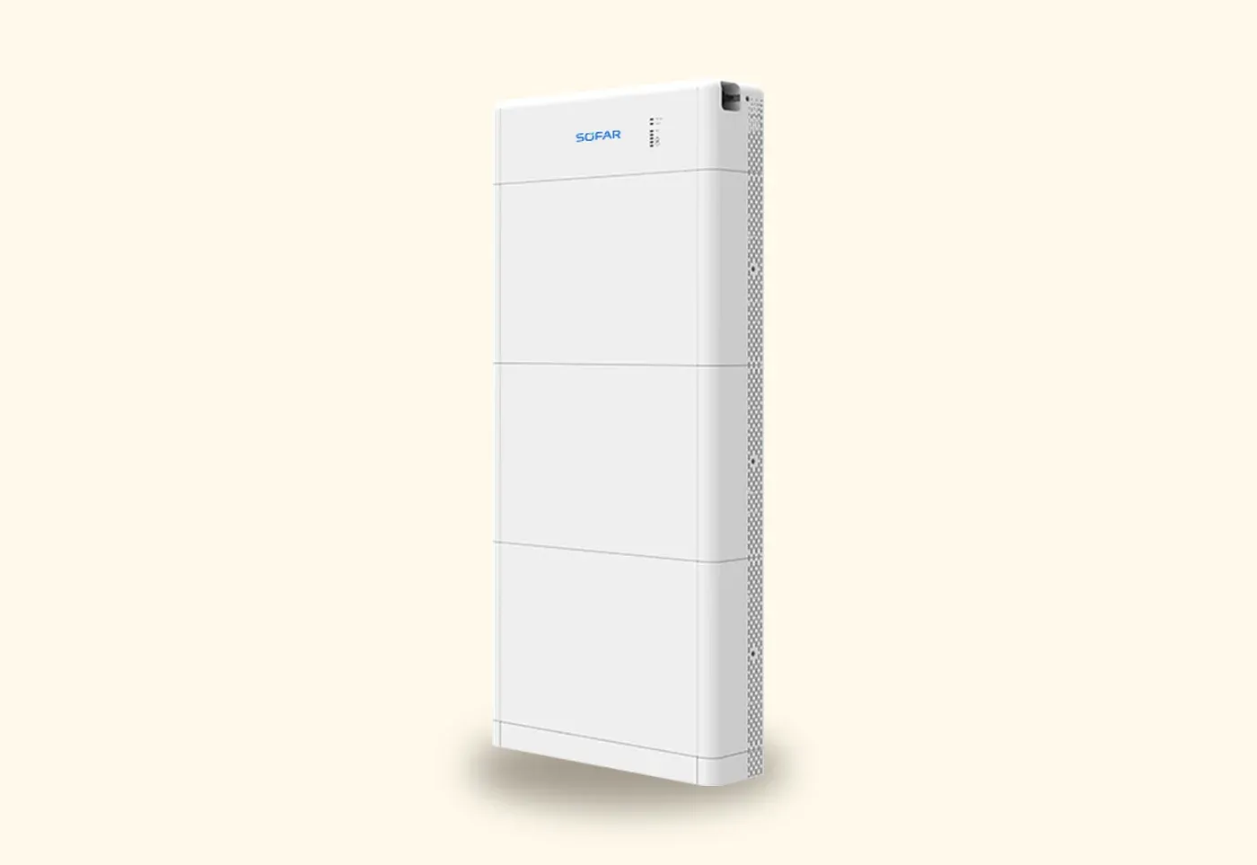 The SoFar floor-standing modular home battery, a slimline stacked tower, installed in an Australian garage.